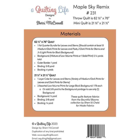 Pattern/Nähanleitung "Maple Sky Remix", Sherri McConnell, A Quilting Life Designs