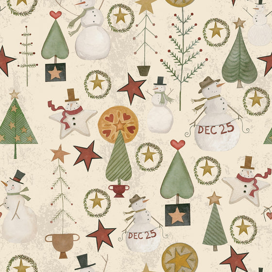 Patchworkstoff "Kringle", Cream, Teresa Kogutt, Riley Blake Designs, XMAS