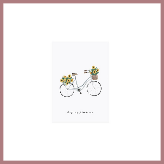 Postkarte "Blumenfahrrad", Eulenschnitt